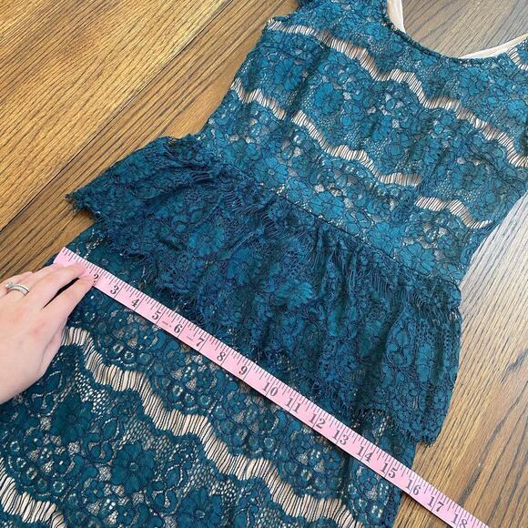 Maeve Anthropologie Elsa Lace Teal Floral Peplum Dress Women Sz X-small Cocktail - Picture 9 of 13